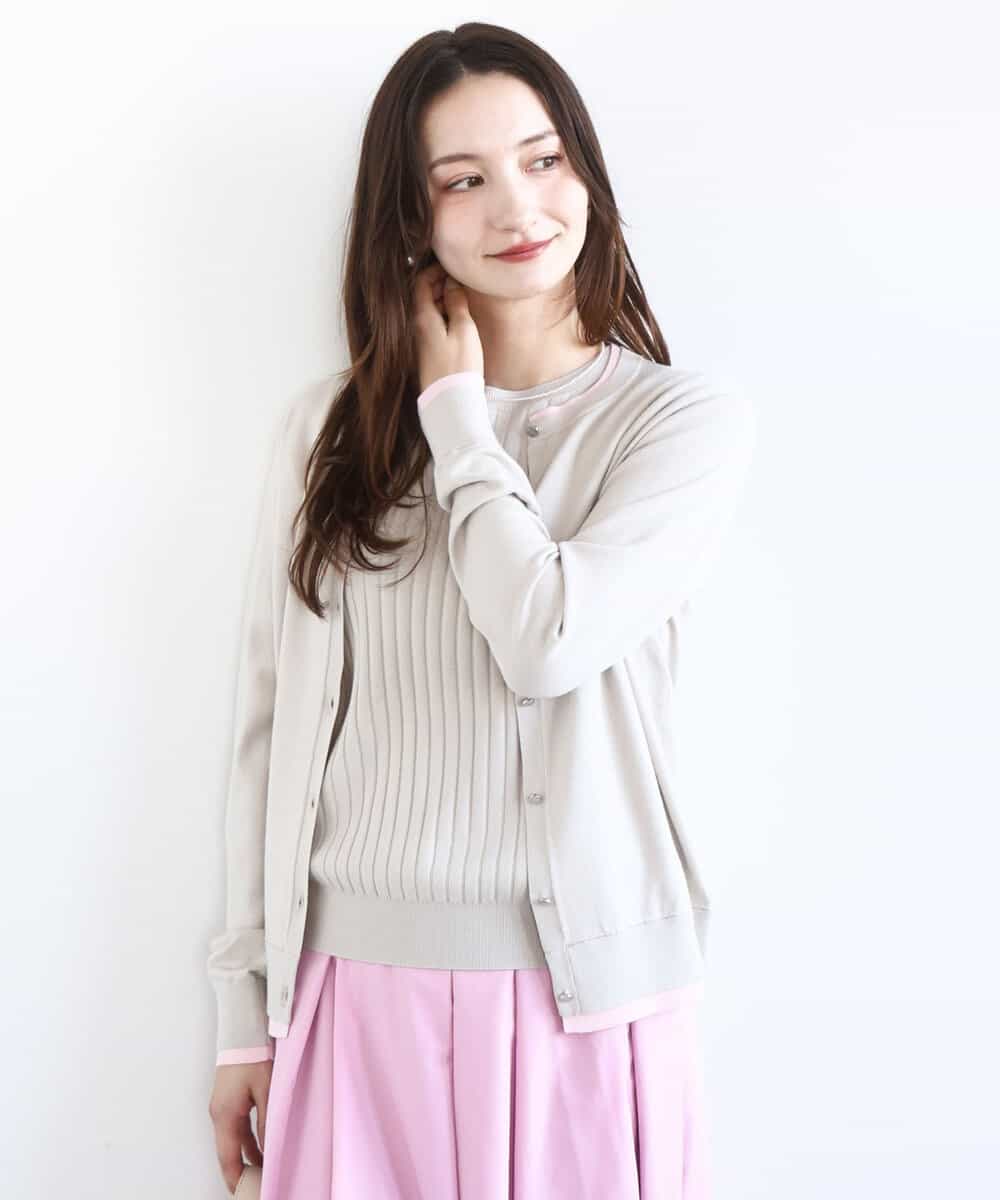 FOFFD20170 MK MICHEL KLEIN(MK ミッシェルクラン) 配色デザインカラーニットアンサンブル/洗える グレージュ