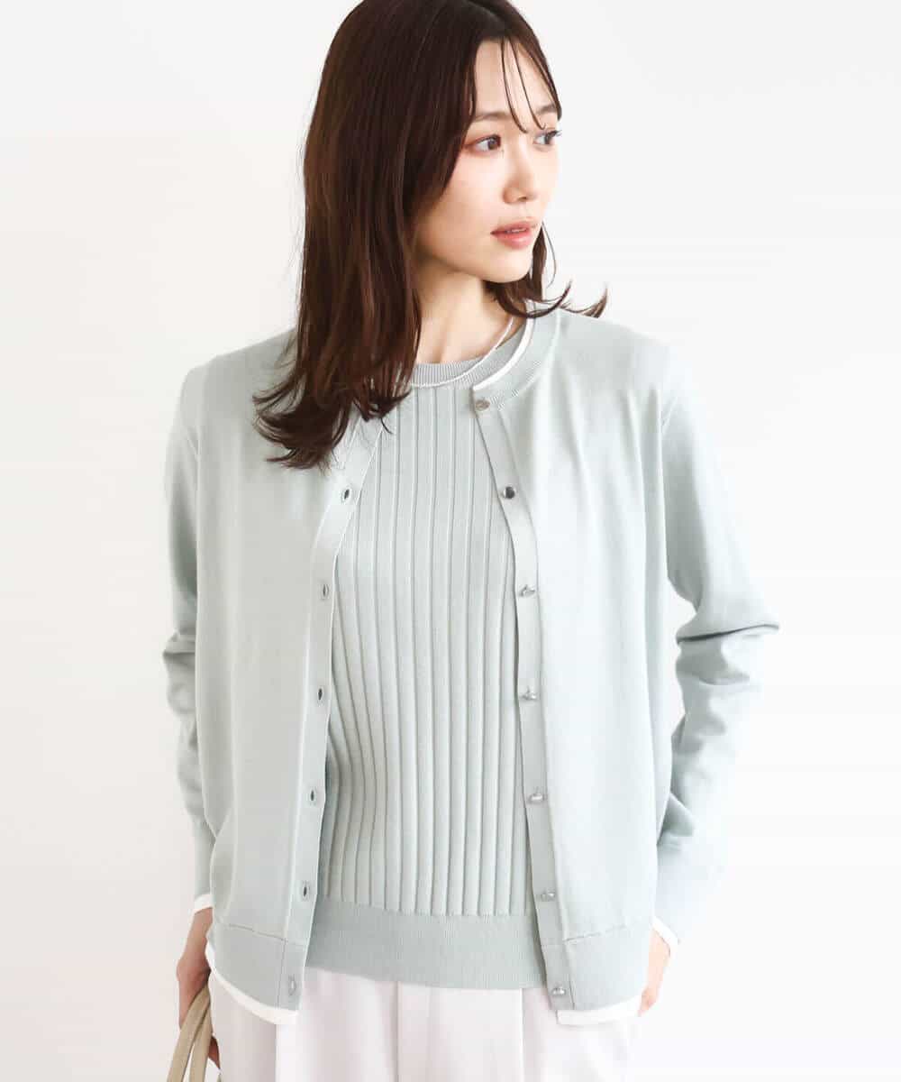 FOFFD20170 MK MICHEL KLEIN(MK ミッシェルクラン) 配色デザインカラーニットアンサンブル/洗える グレージュ