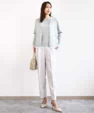 FOFFD20170 MK MICHEL KLEIN(MK ミッシェルクラン) 配色デザインカラーニットアンサンブル/洗える グレージュ