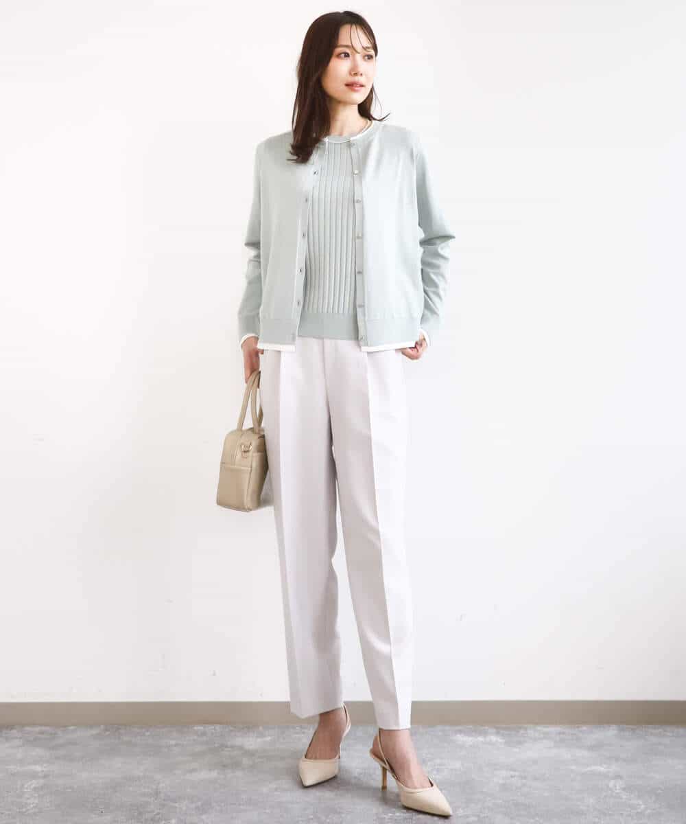 FOFFD20170 MK MICHEL KLEIN(MK ミッシェルクラン) 配色デザインカラーニットアンサンブル/洗える グレージュ