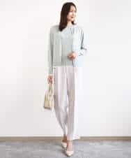 FOFFD20170 MK MICHEL KLEIN(MK ミッシェルクラン) 配色デザインカラーニットアンサンブル/洗える グレージュ