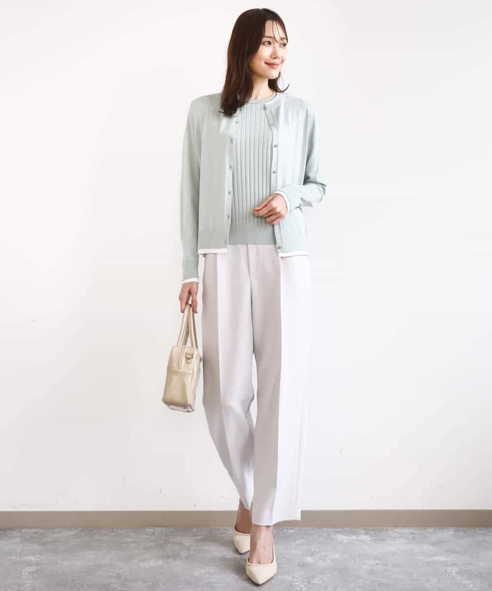 FOFFD20170 MK MICHEL KLEIN(MK ミッシェルクラン) 配色デザインカラーニットアンサンブル/洗える グレージュ