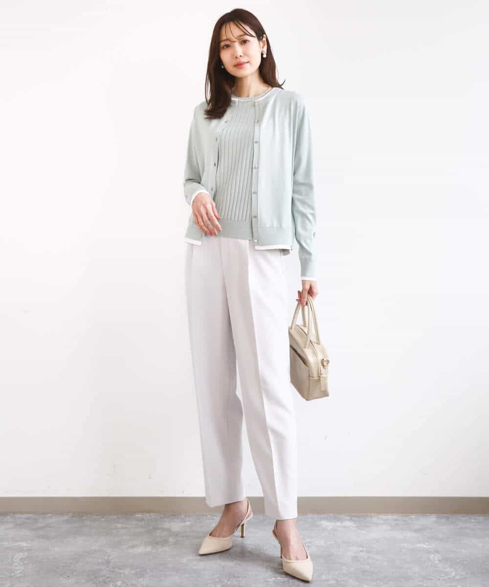 FOFFD20170 MK MICHEL KLEIN(MK ミッシェルクラン) 配色デザインカラーニットアンサンブル/洗える グレージュ