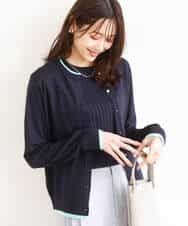 FOFFD20170 MK MICHEL KLEIN(MK ミッシェルクラン) 配色デザインカラーニットアンサンブル/洗える グレージュ