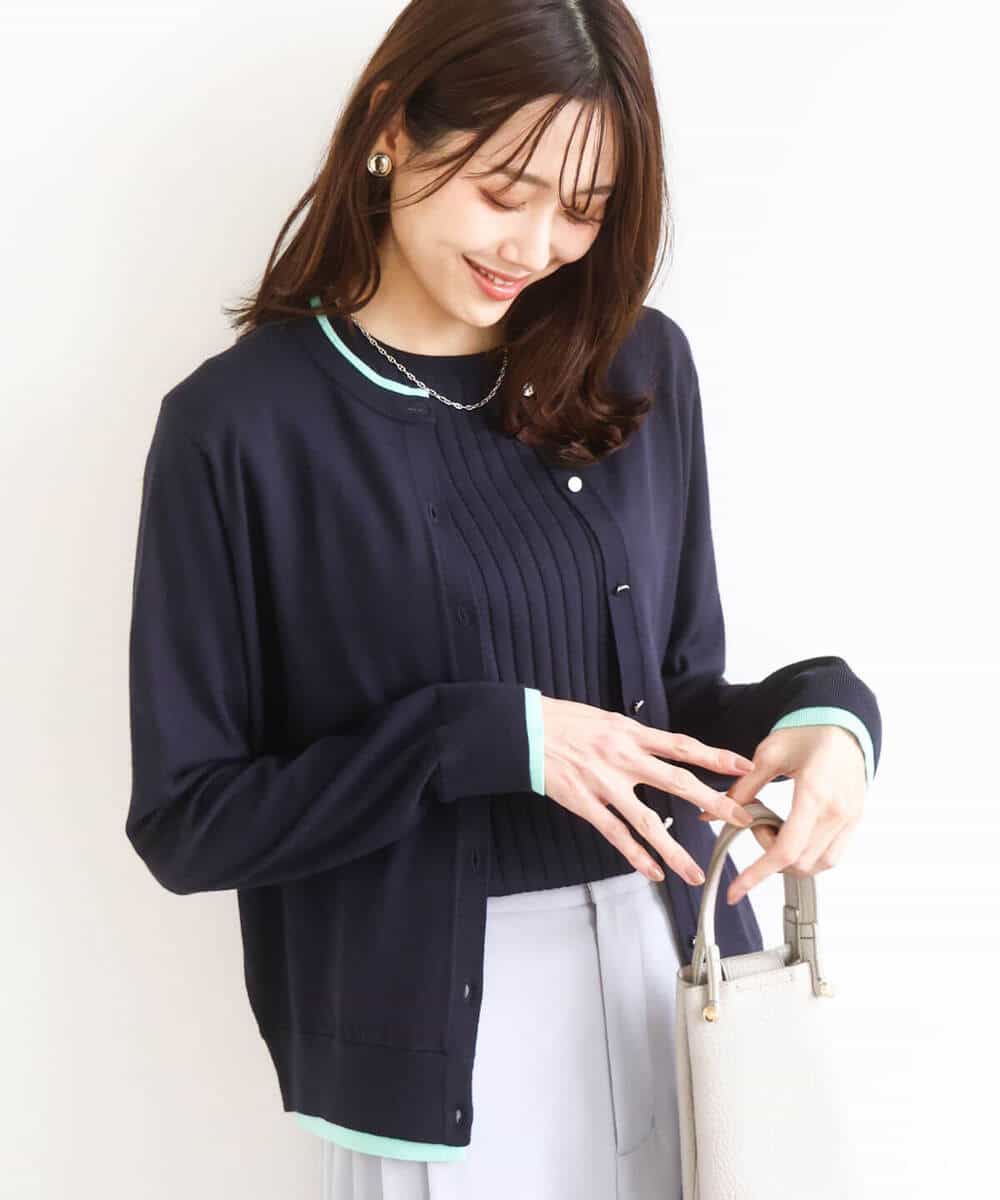 FOFFD20170 MK MICHEL KLEIN(MK ミッシェルクラン) 配色デザインカラーニットアンサンブル/洗える グレージュ