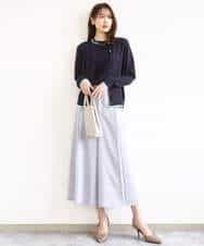 FOFFD20170 MK MICHEL KLEIN(MK ミッシェルクラン) 配色デザインカラーニットアンサンブル/洗える グレージュ