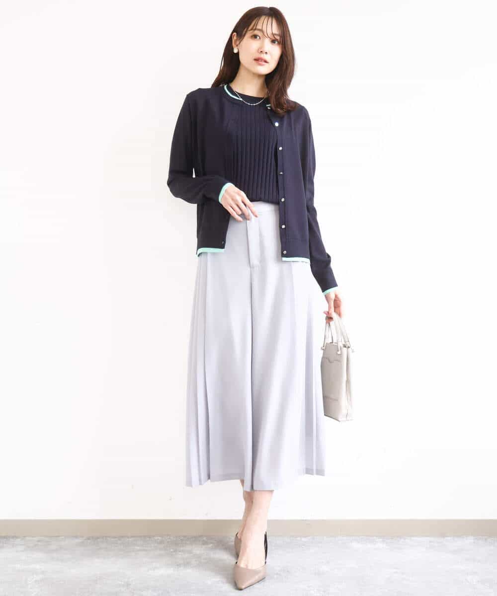 FOFFD20170 MK MICHEL KLEIN(MK ミッシェルクラン) 配色デザインカラーニットアンサンブル/洗える グレージュ