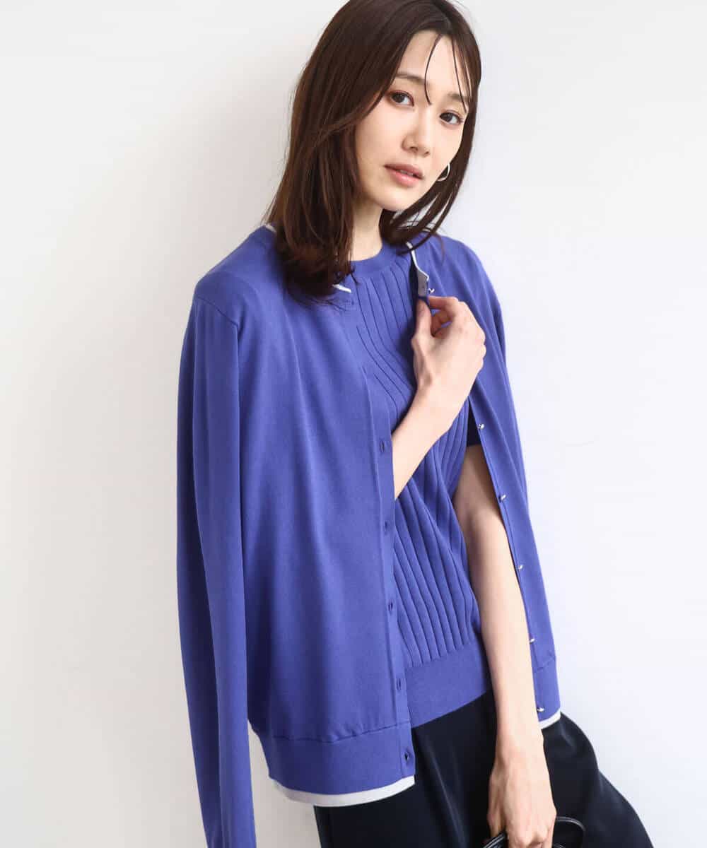 FOFFD20170 MK MICHEL KLEIN(MK ミッシェルクラン) 配色デザインカラーニットアンサンブル/洗える グレージュ