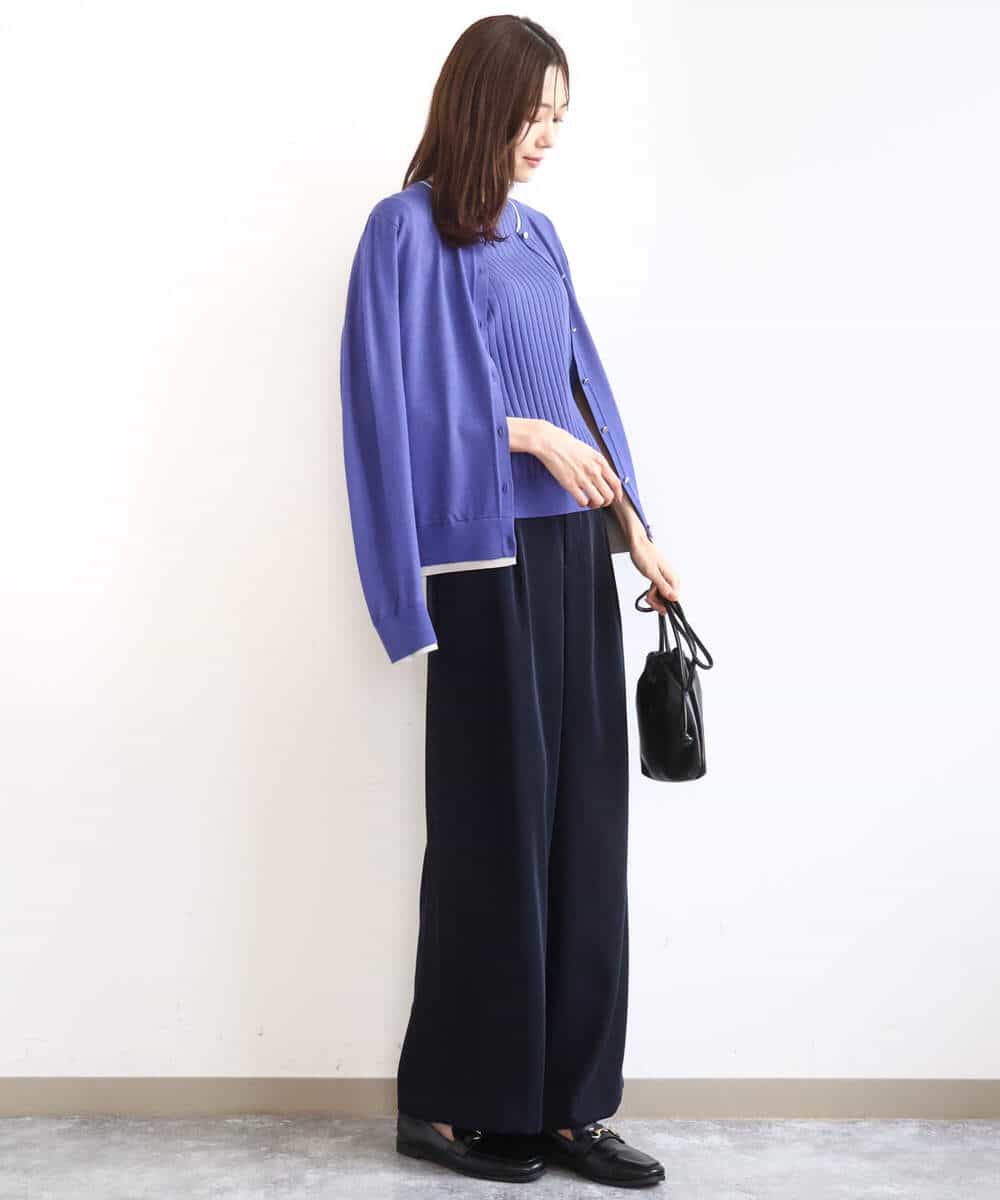 FOFFD20170 MK MICHEL KLEIN(MK ミッシェルクラン) 配色デザインカラーニットアンサンブル/洗える グレージュ