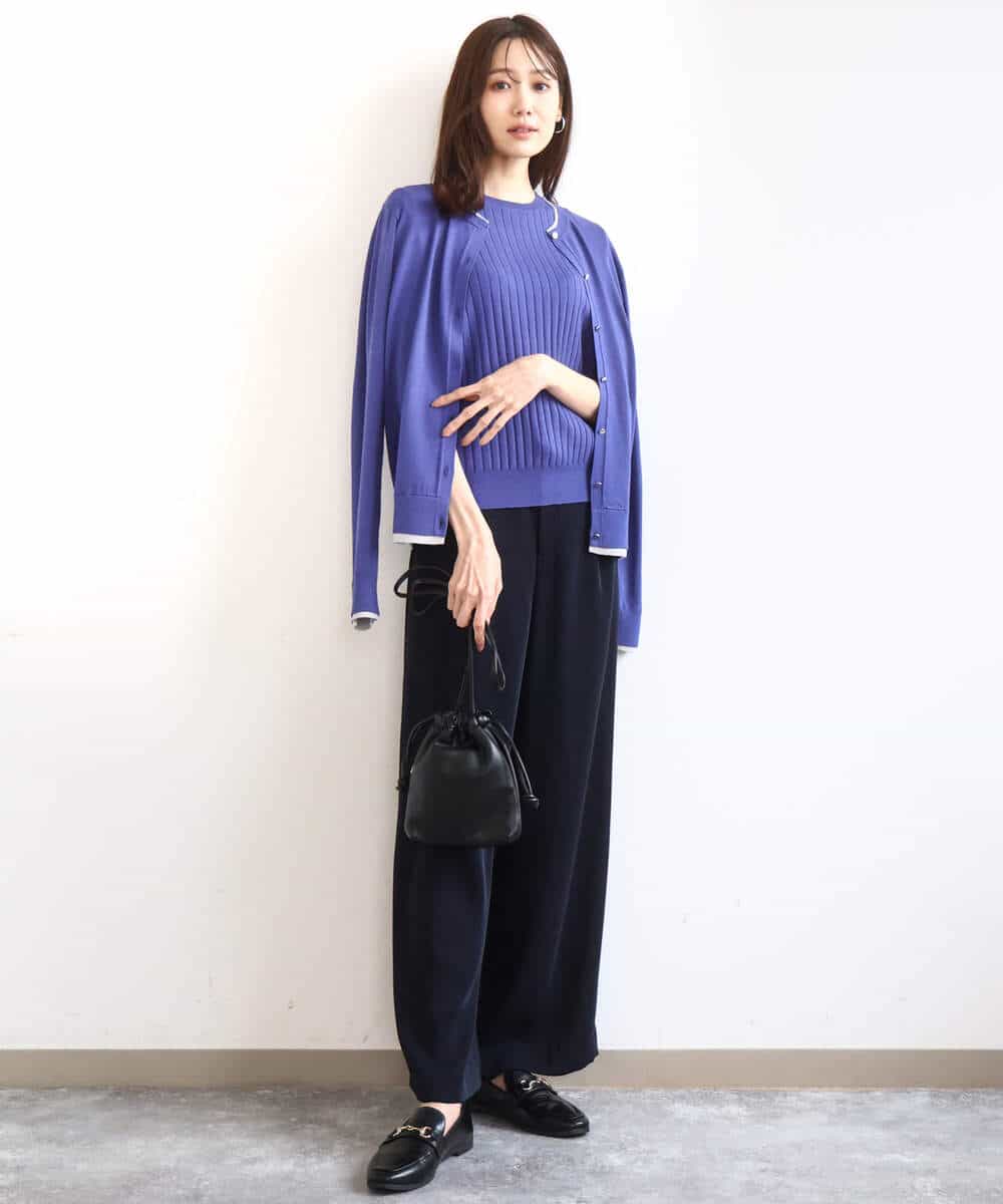 FOFFD20170 MK MICHEL KLEIN(MK ミッシェルクラン) 配色デザインカラーニットアンサンブル/洗える グレージュ