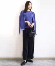 FOFFD20170 MK MICHEL KLEIN(MK ミッシェルクラン) 配色デザインカラーニットアンサンブル/洗える グレージュ