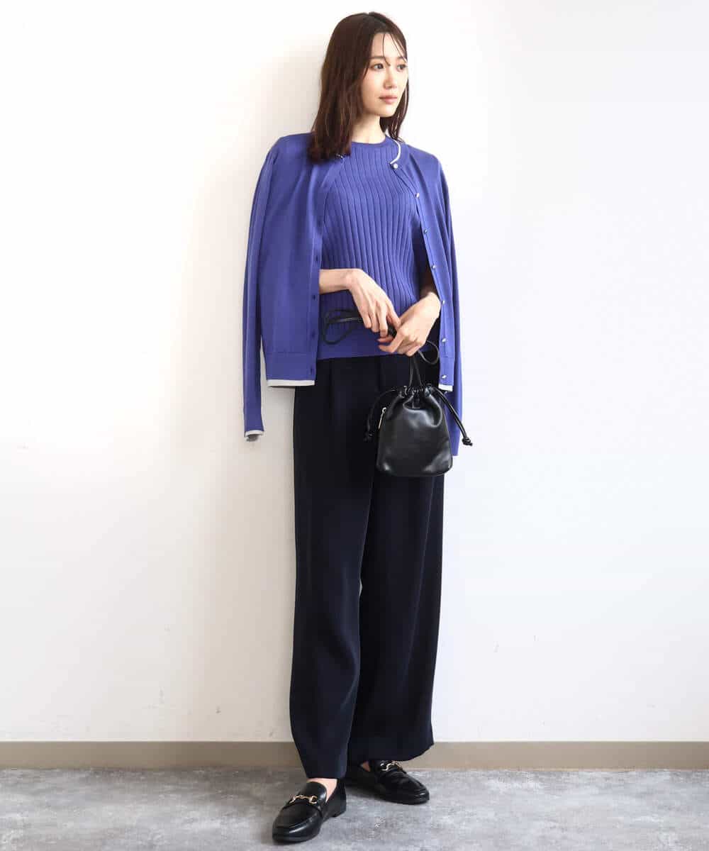 FOFFD20170 MK MICHEL KLEIN(MK ミッシェルクラン) 配色デザインカラーニットアンサンブル/洗える グレージュ