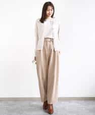 FOFFD20170 MK MICHEL KLEIN(MK ミッシェルクラン) 配色デザインカラーニットアンサンブル/洗える グレージュ