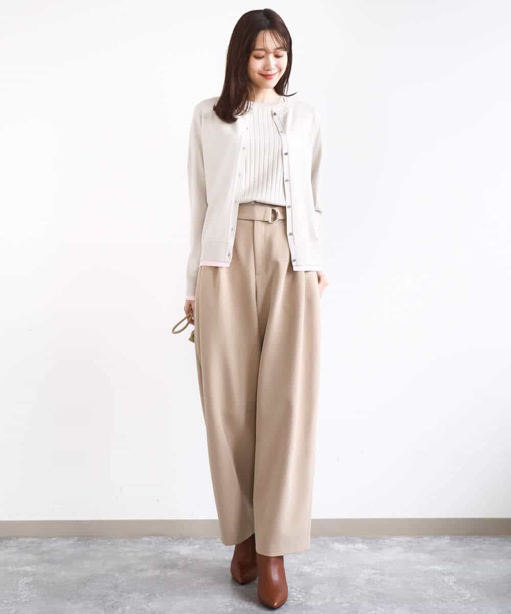 FOFFD20170 MK MICHEL KLEIN(MK ミッシェルクラン) 配色デザインカラーニットアンサンブル/洗える グレージュ