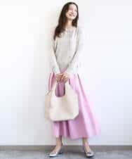 FOFFD20170 MK MICHEL KLEIN(MK ミッシェルクラン) 配色デザインカラーニットアンサンブル/洗える グレージュ