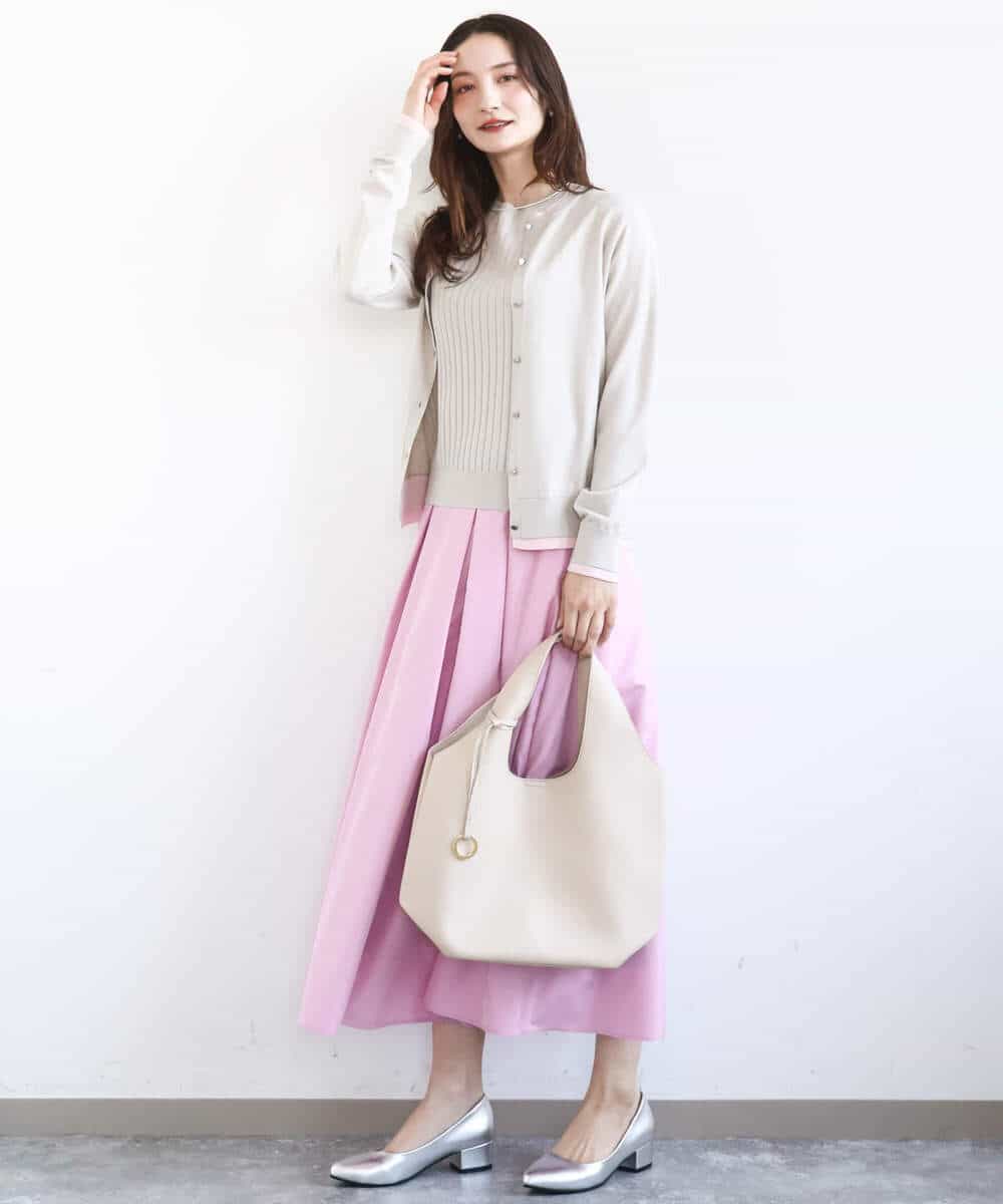 FOFFD20170 MK MICHEL KLEIN(MK ミッシェルクラン) 配色デザインカラーニットアンサンブル/洗える グレージュ