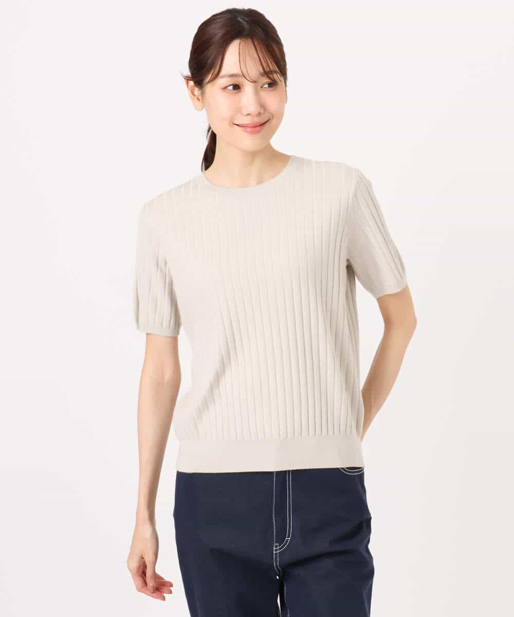 FOFFD20170 MK MICHEL KLEIN(MK ミッシェルクラン) 配色デザインカラーニットアンサンブル/洗える グレージュ