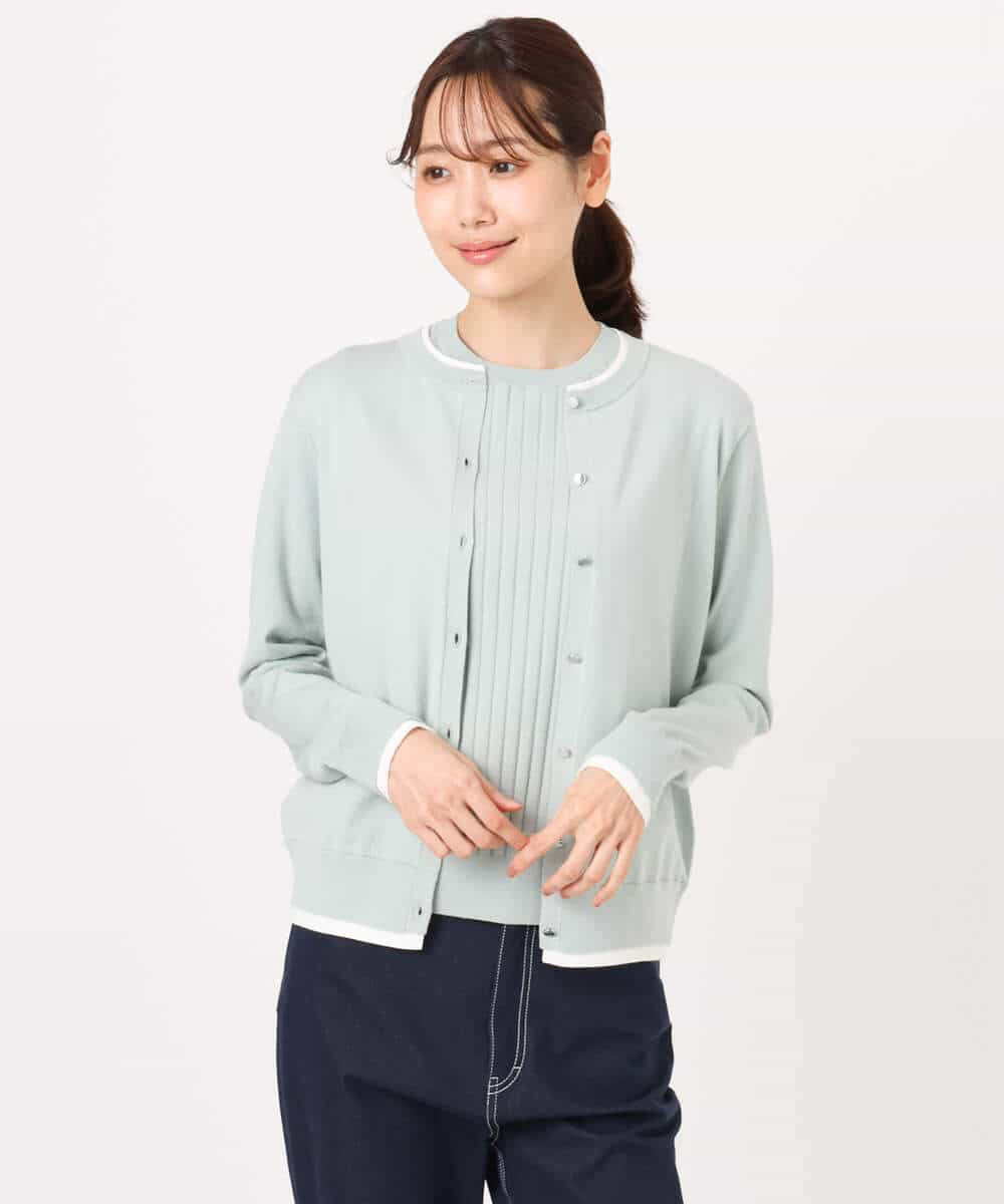 FOFFD20170 MK MICHEL KLEIN(MK ミッシェルクラン) 配色デザインカラーニットアンサンブル/洗える グレージュ