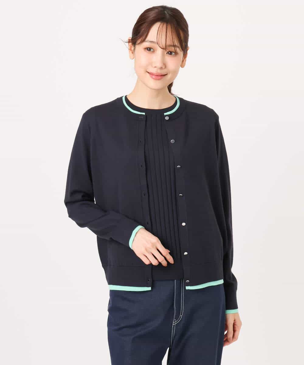 FOFFD20170 MK MICHEL KLEIN(MK ミッシェルクラン) 配色デザインカラーニットアンサンブル/洗える グレージュ