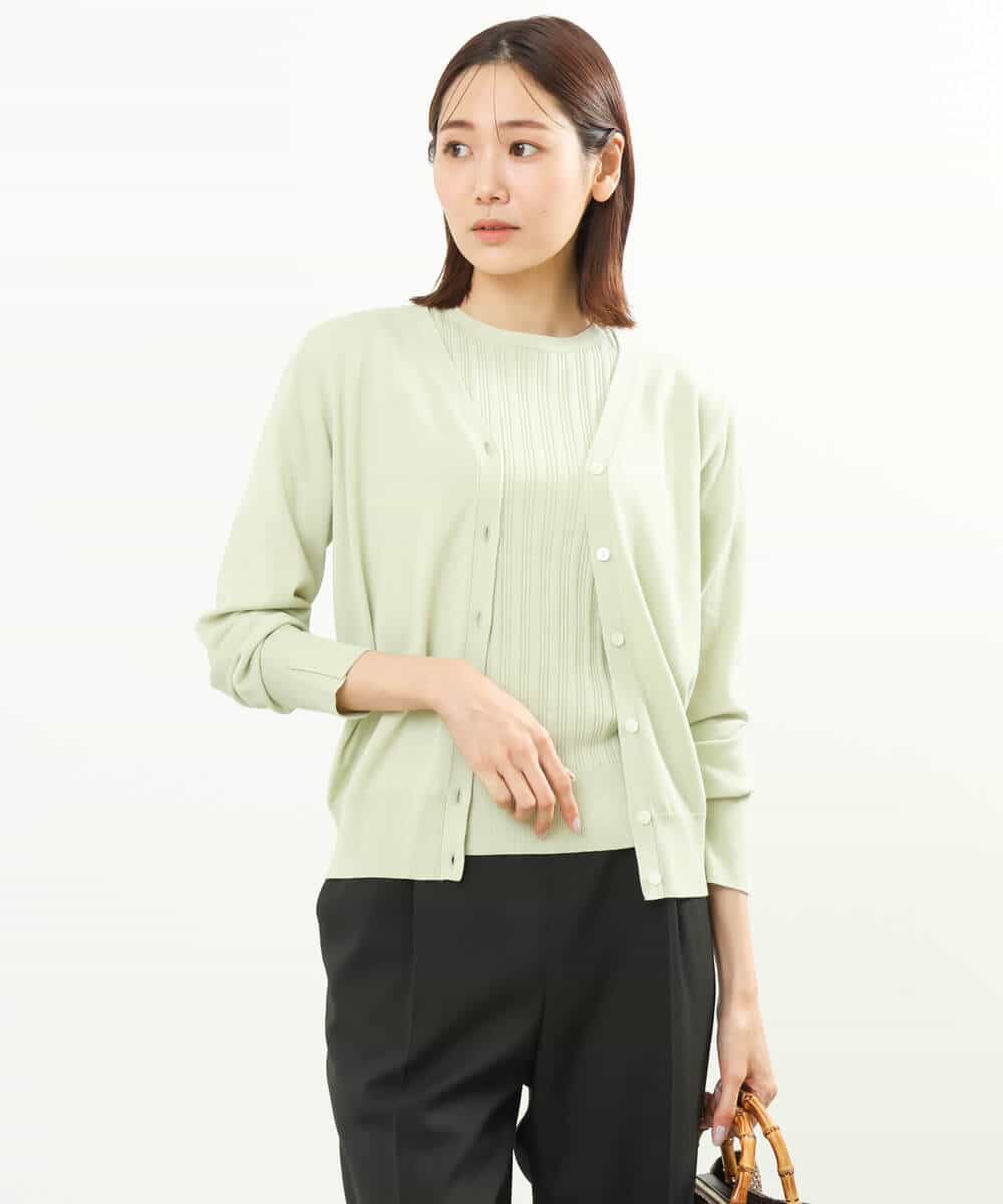 FOFFS02160 MK MICHEL KLEIN(MK ミッシェルクラン) ショート丈カラーニットアンサンブル/洗える イエロー