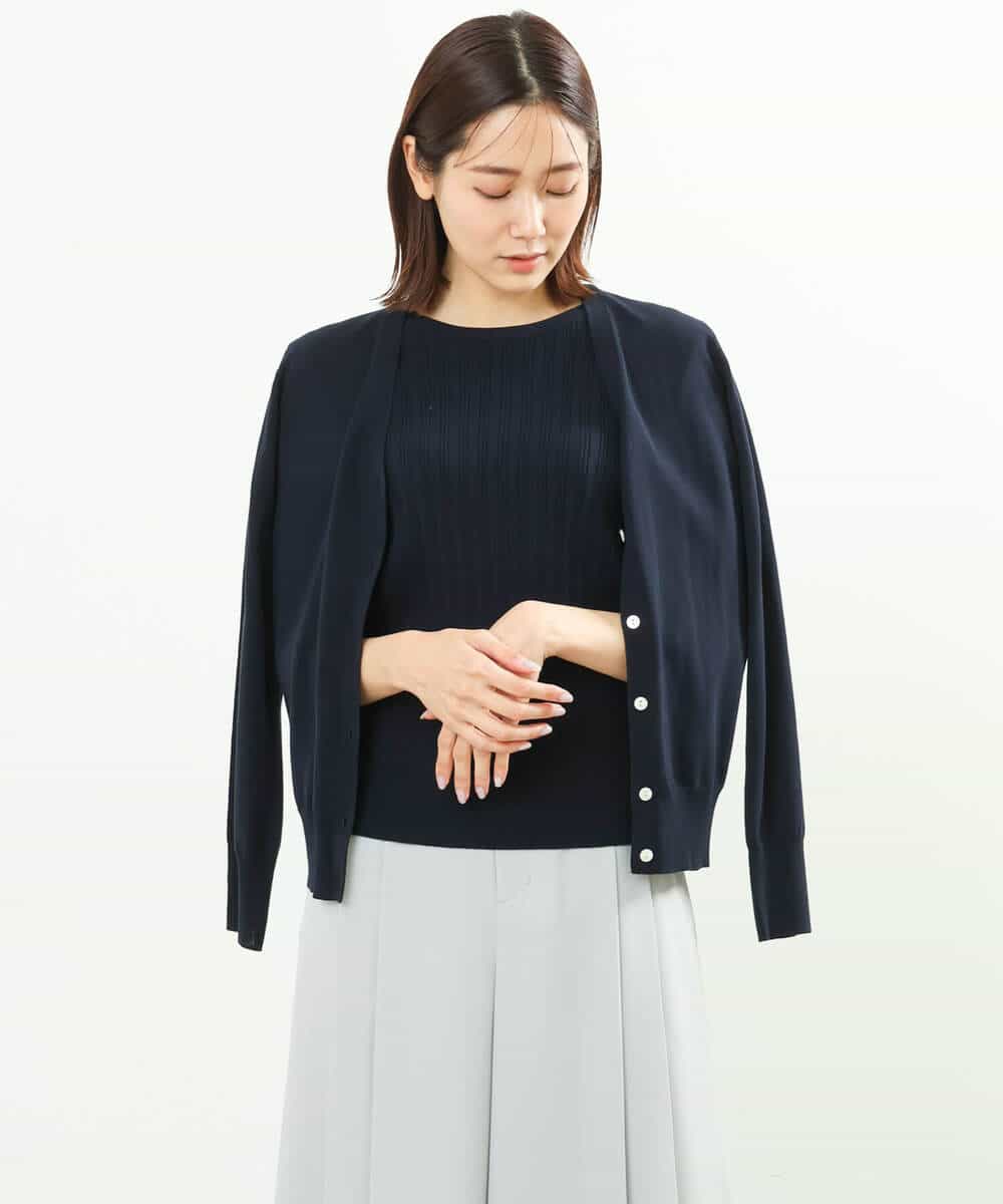 FOFFS02160 MK MICHEL KLEIN(MK ミッシェルクラン) ショート丈カラーニットアンサンブル/洗える イエロー