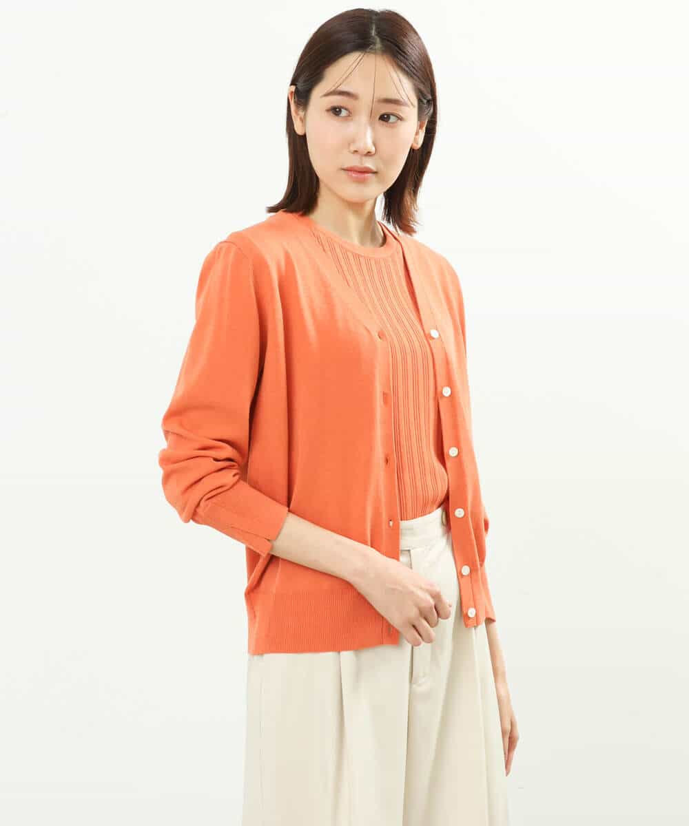 FOFFS02160 MK MICHEL KLEIN(MK ミッシェルクラン) ショート丈カラーニットアンサンブル/洗える イエロー