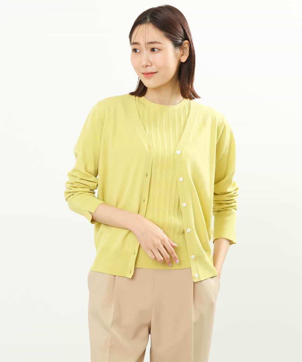 FOFFS02160 MK MICHEL KLEIN(MK ミッシェルクラン) ショート丈カラーニットアンサンブル/洗える イエロー