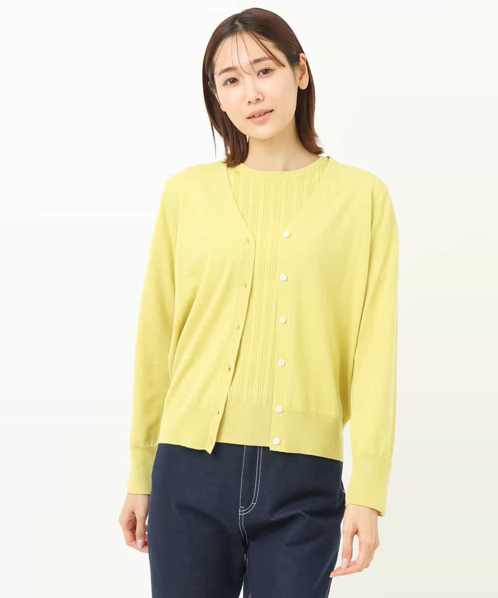 FOFFS02160 MK MICHEL KLEIN(MK ミッシェルクラン) ショート丈カラーニットアンサンブル/洗える イエロー