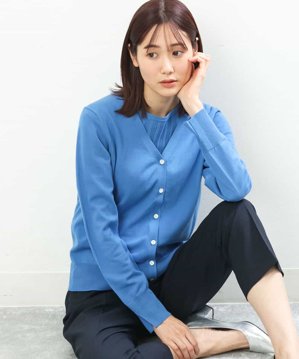 FOFFS02160 MK MICHEL KLEIN(MK ミッシェルクラン) ショート丈カラーニットアンサンブル/洗える ブルー