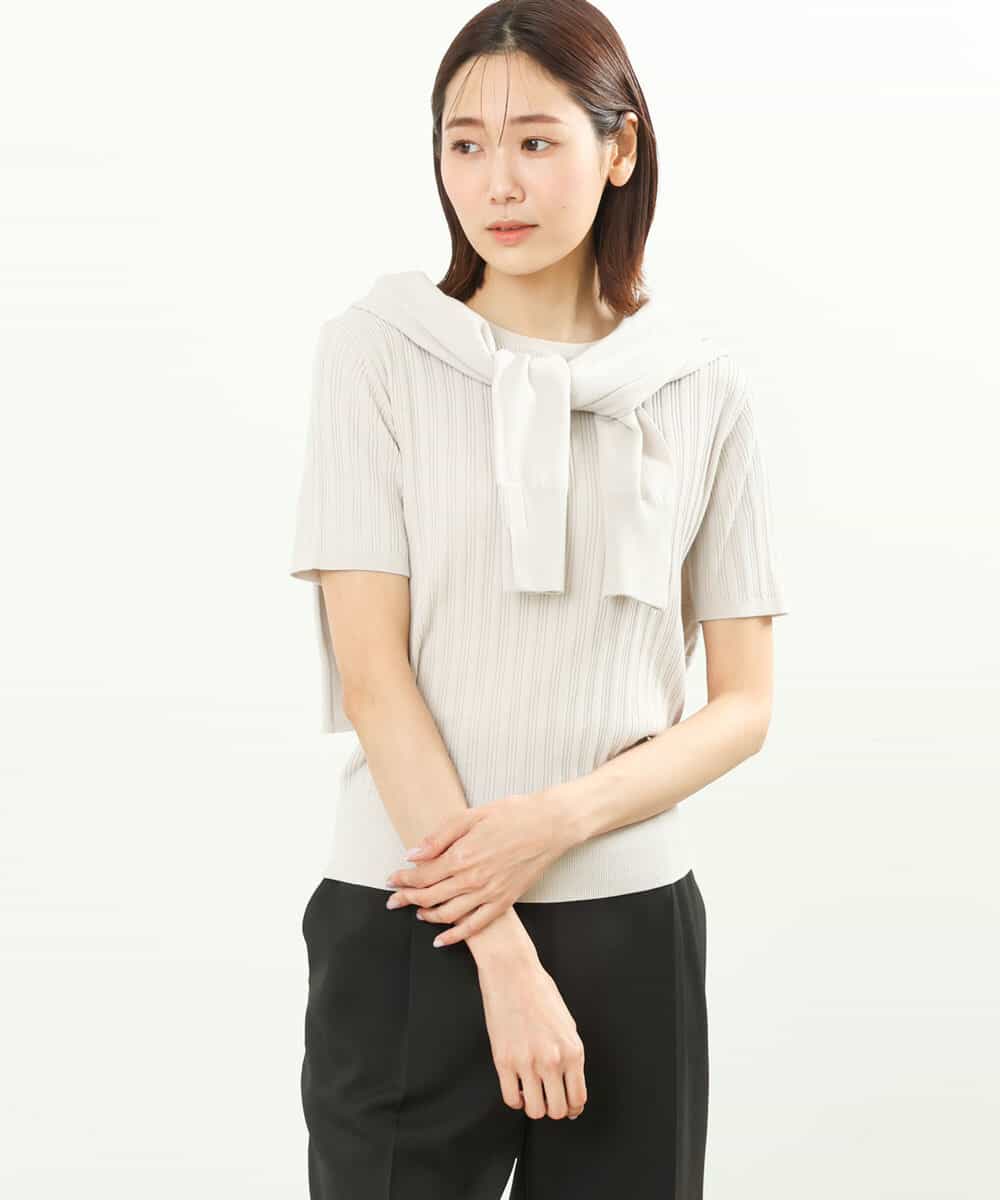 FOFFS02160 MK MICHEL KLEIN(MK ミッシェルクラン) ショート丈カラーニットアンサンブル/洗える グレージュ
