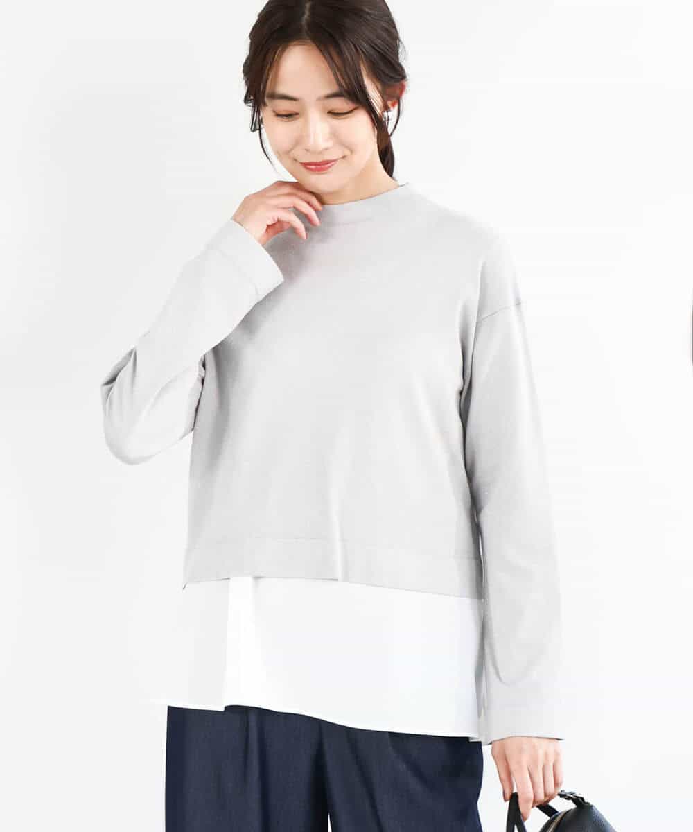FOFGA31180 MK MICHEL KLEIN(MK ミッシェルクラン) クロップド丈ラメニット×フレアーデシンタンクトップ アンサンブル/洗える ライトベージュ