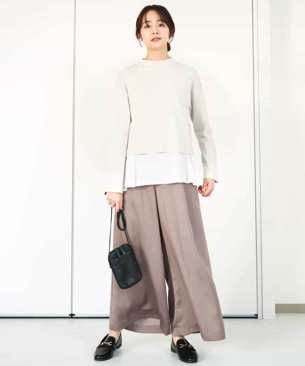 FOFGA31180 MK MICHEL KLEIN(MK ミッシェルクラン) クロップド丈ラメニット×フレアーデシンタンクトップ アンサンブル/洗える ライトベージュ