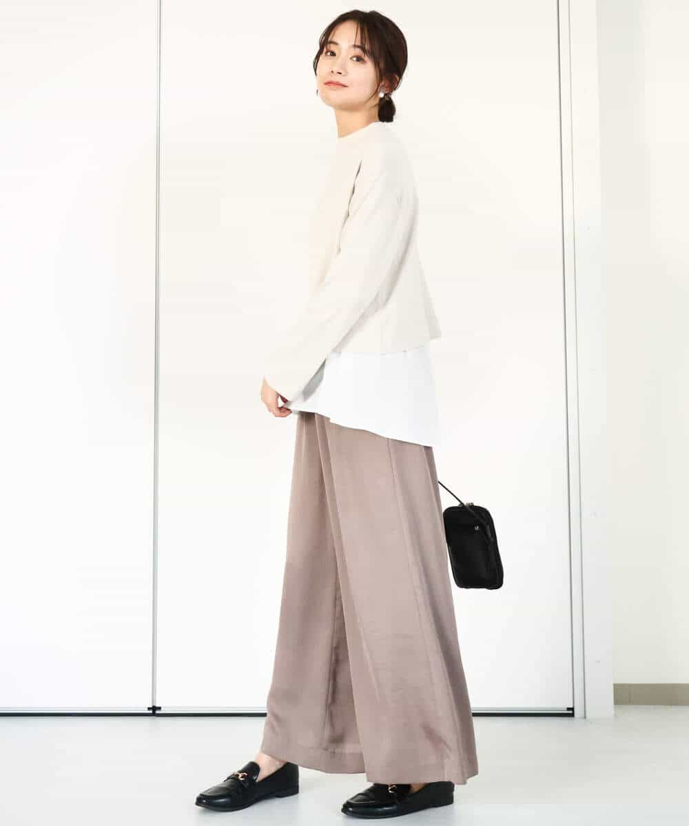 FOFGA31180 MK MICHEL KLEIN(MK ミッシェルクラン) クロップド丈ラメニット×フレアーデシンタンクトップ アンサンブル/洗える ライトベージュ