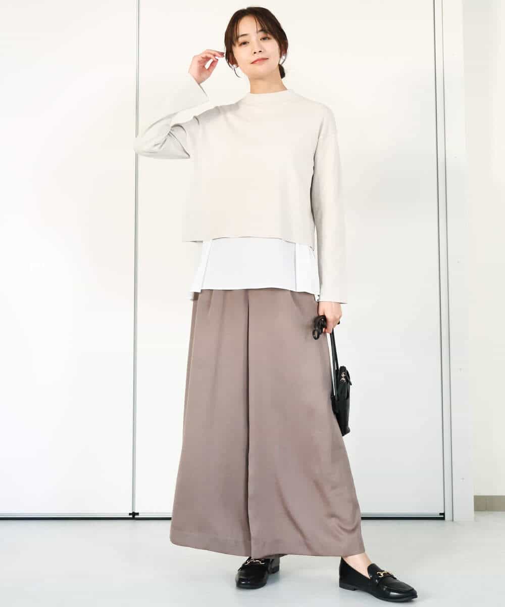 FOFGA31180 MK MICHEL KLEIN(MK ミッシェルクラン) クロップド丈ラメニット×フレアーデシンタンクトップ アンサンブル/洗える ライトベージュ