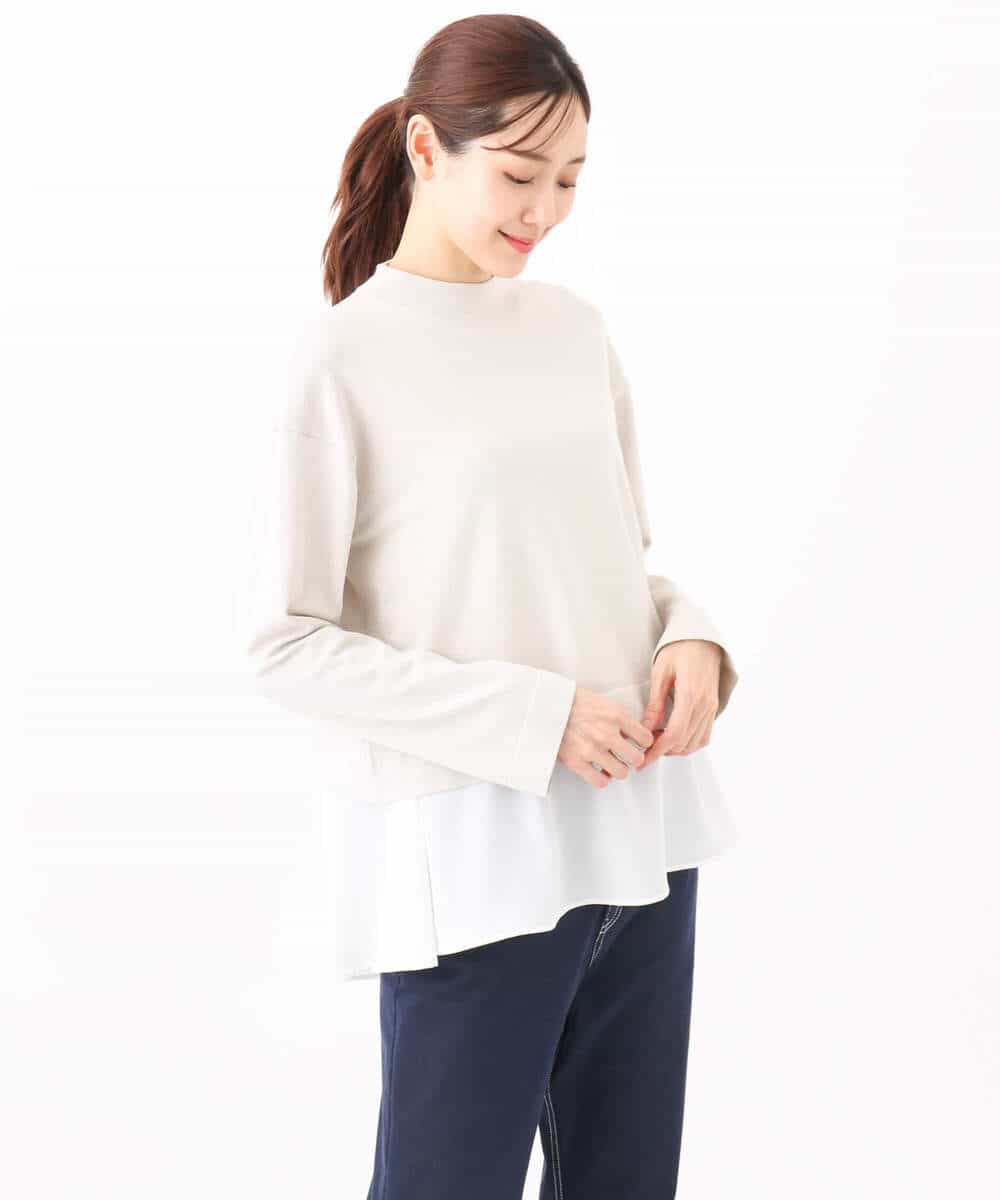 FOFGA31180 MK MICHEL KLEIN(MK ミッシェルクラン) クロップド丈ラメニット×フレアーデシンタンクトップ アンサンブル/洗える ライトベージュ