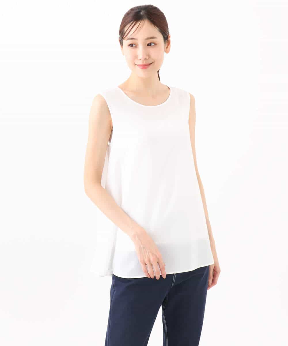 FOFGA31180 MK MICHEL KLEIN(MK ミッシェルクラン) クロップド丈ラメニット×フレアーデシンタンクトップ アンサンブル/洗える ライトベージュ