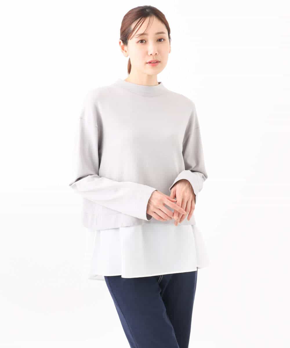 FOFGA31180 MK MICHEL KLEIN(MK ミッシェルクラン) クロップド丈ラメニット×フレアーデシンタンクトップ アンサンブル/洗える ライトベージュ