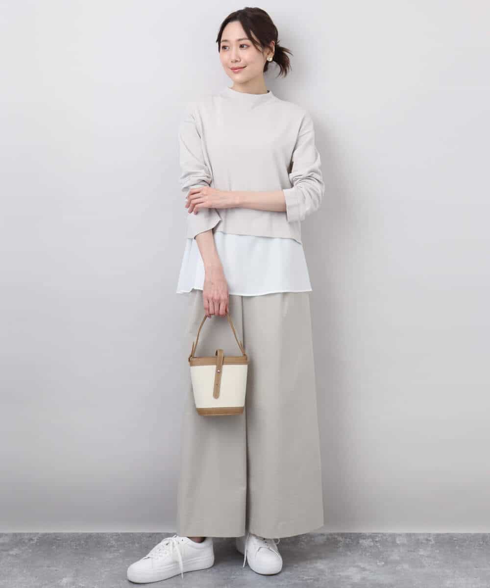 FOFGA31180 MK MICHEL KLEIN(MK ミッシェルクラン) クロップド丈ラメニット×フレアーデシンタンクトップ アンサンブル/洗える ライトベージュ