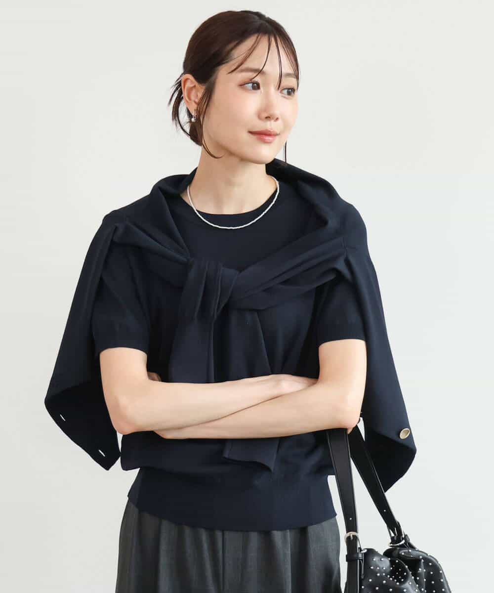 FOFJD20170 MK MICHEL KLEIN(MK ミッシェルクラン) [洗える]カラーニットアンサンブル ネイビー