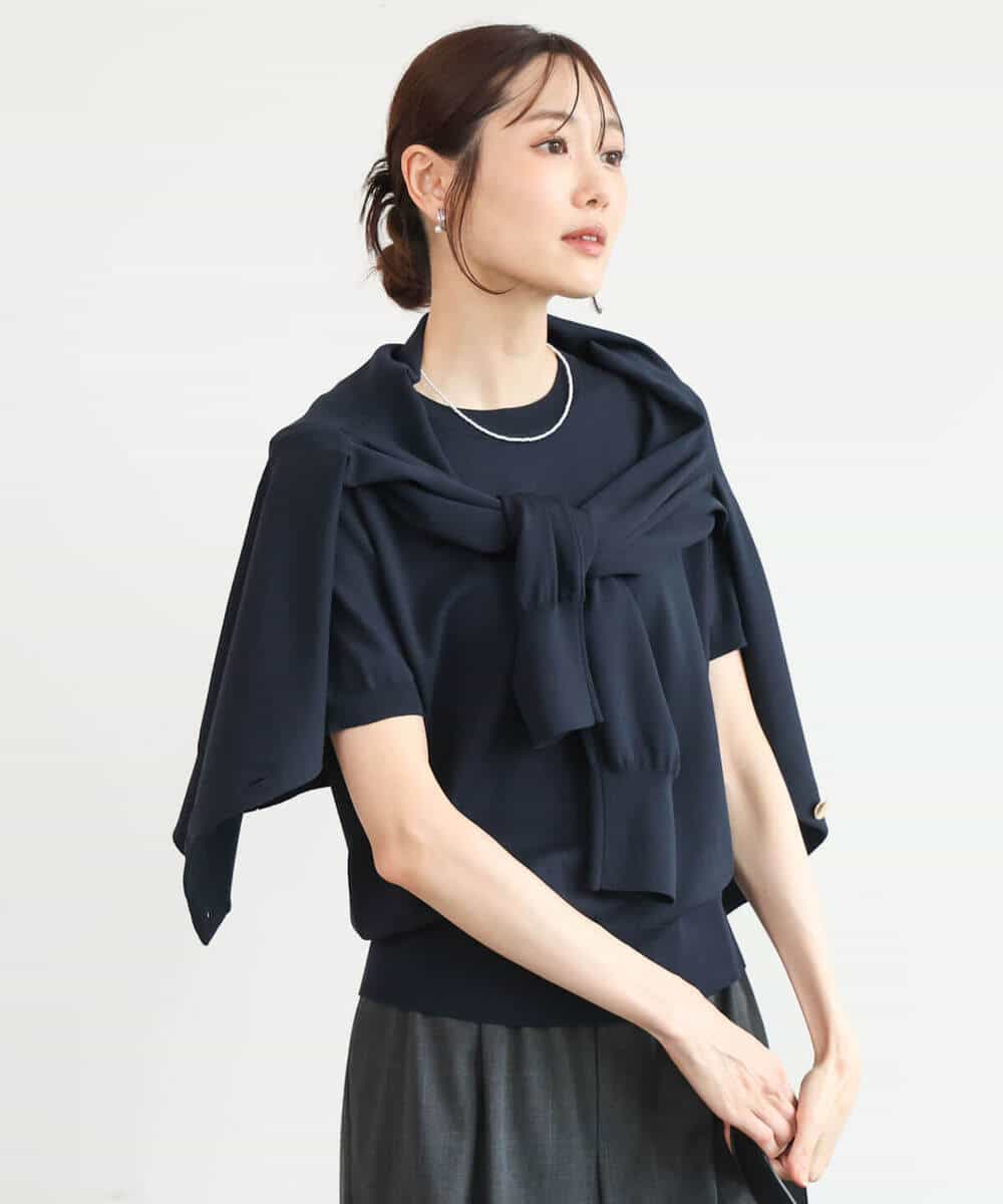 FOFJD20170 MK MICHEL KLEIN(MK ミッシェルクラン) [洗える]カラーニットアンサンブル ネイビー