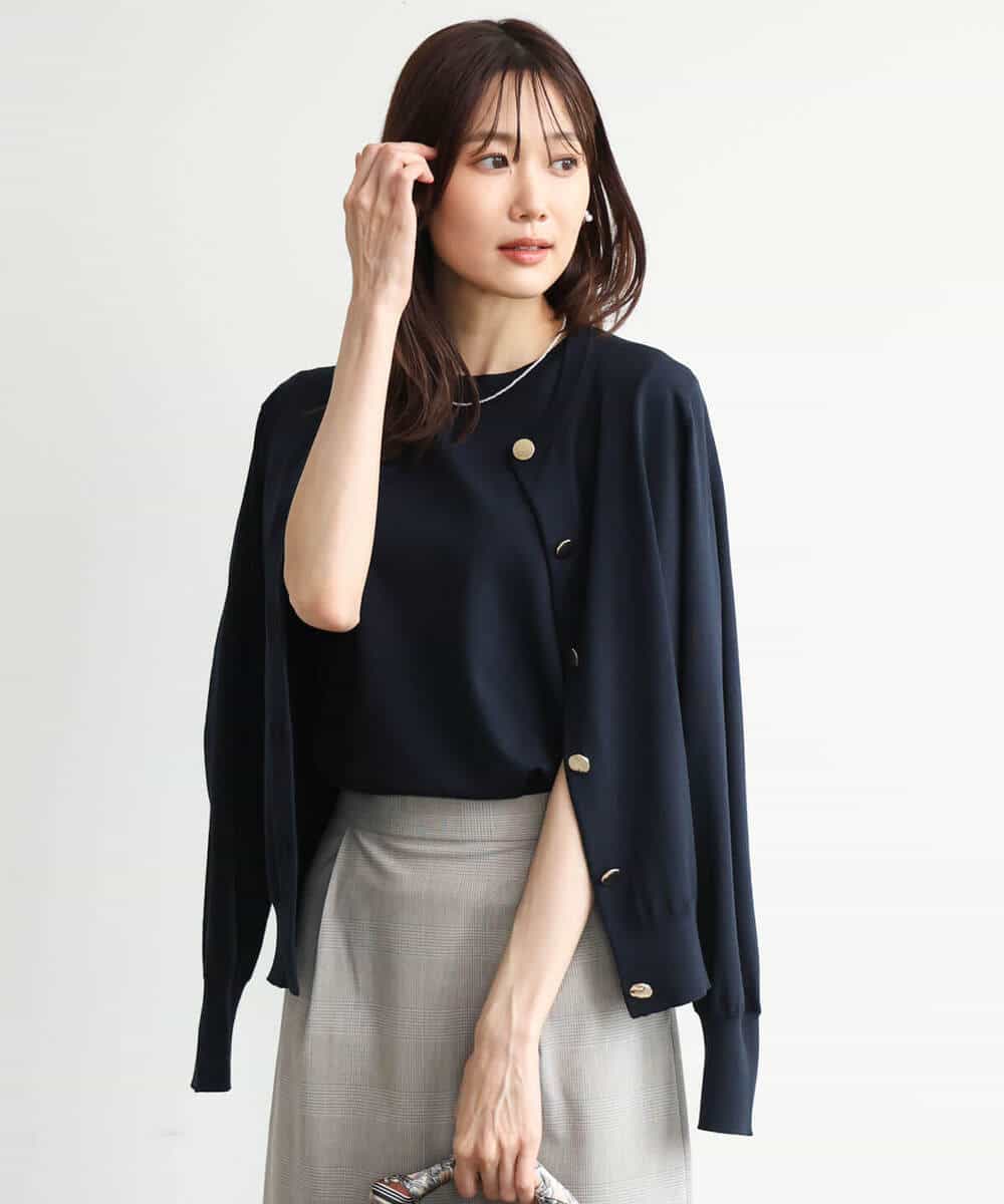 FOFJD20170 MK MICHEL KLEIN(MK ミッシェルクラン) [洗える]カラーニットアンサンブル ネイビー