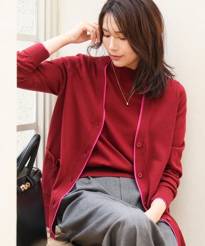 FOFJD30180 MK MICHEL KLEIN [洗える]配色カラーニットアンサンブル