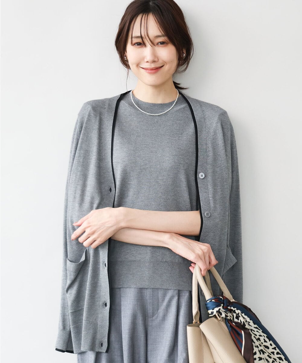 FOFJD30180 MK MICHEL KLEIN(MK ミッシェルクラン) [洗える]配色カラーニットアンサンブル グレー