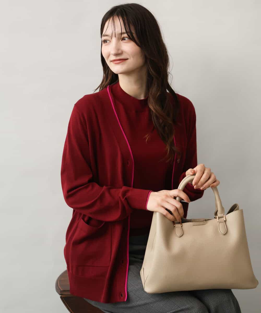 FOFJD30180 MK MICHEL KLEIN(MK ミッシェルクラン) [洗える]配色カラーニットアンサンブル レッド