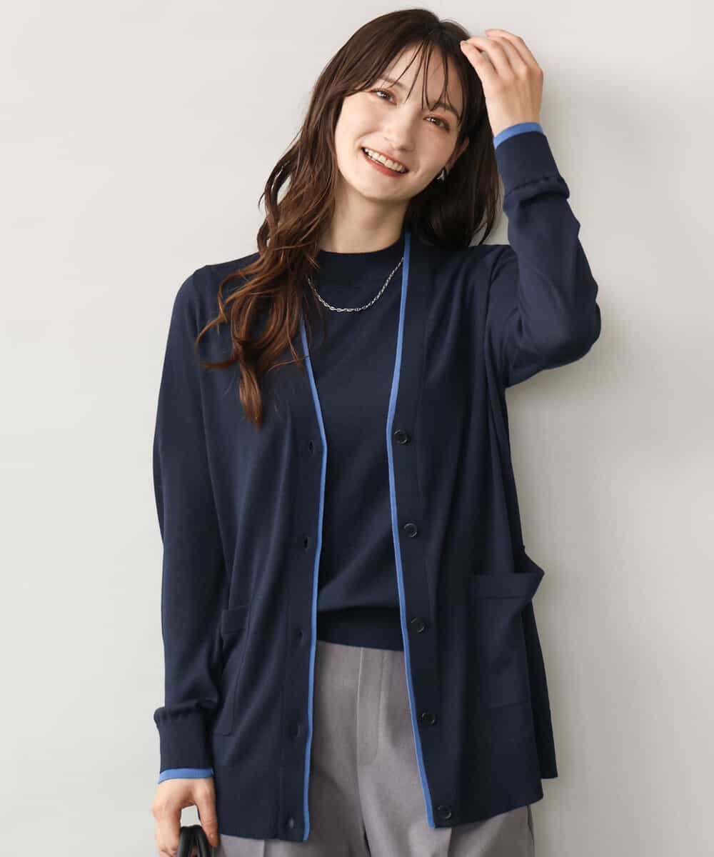FOFJD30180 MK MICHEL KLEIN(MK ミッシェルクラン) [洗える]配色カラーニットアンサンブル ネイビー