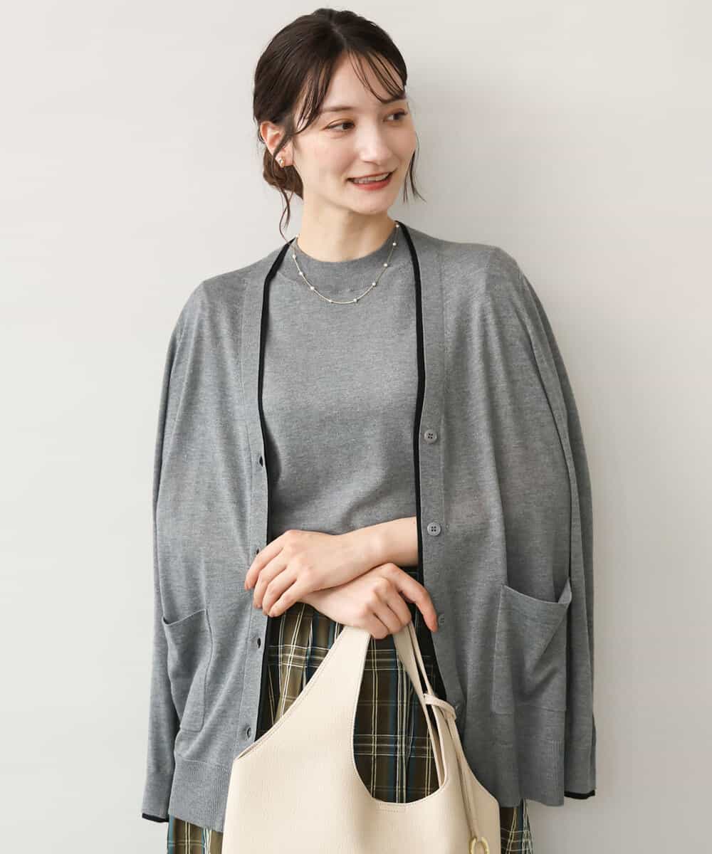 FOFJD30180 MK MICHEL KLEIN(MK ミッシェルクラン) [洗える]配色カラーニットアンサンブル グレー