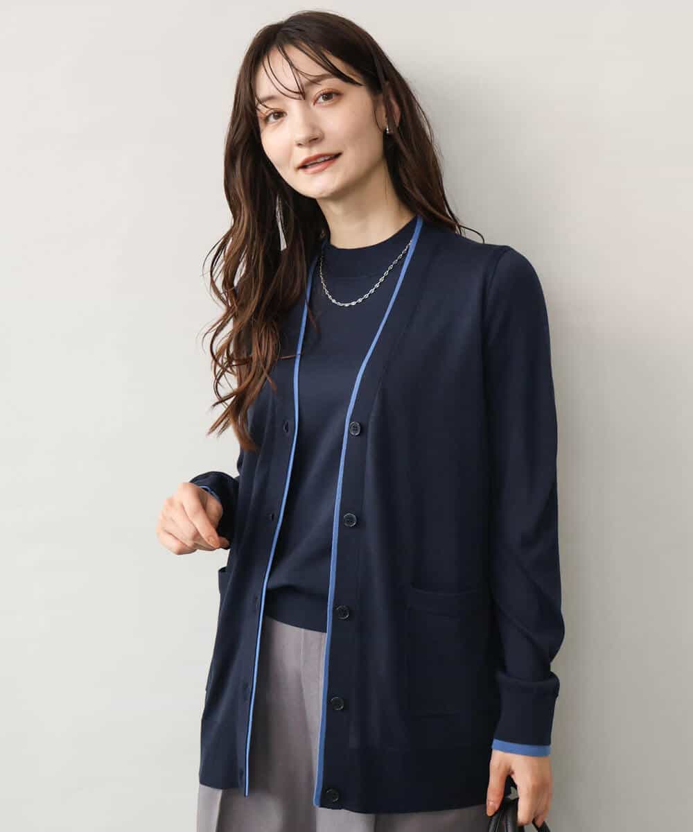 FOFJD30180 MK MICHEL KLEIN(MK ミッシェルクラン) [洗える]配色カラーニットアンサンブル グレー