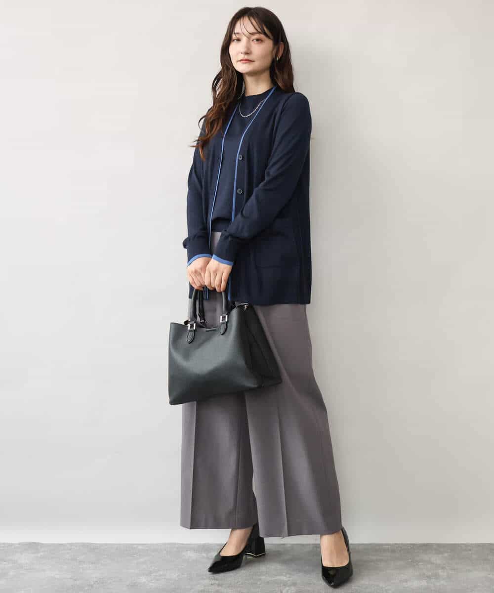FOFJD30180 MK MICHEL KLEIN(MK ミッシェルクラン) [洗える]配色カラーニットアンサンブル グレー