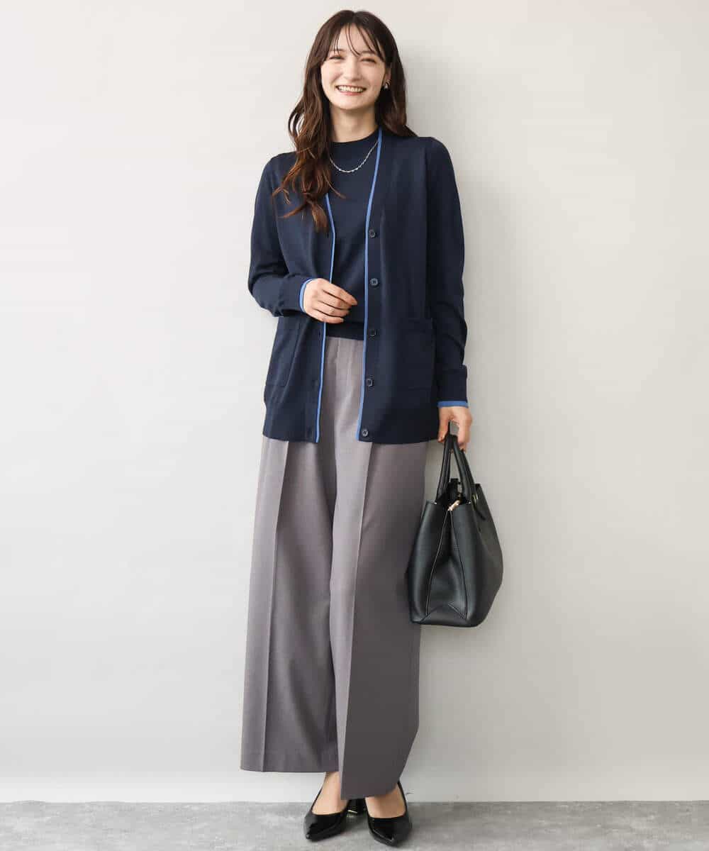 FOFJD30180 MK MICHEL KLEIN(MK ミッシェルクラン) [洗える]配色カラーニットアンサンブル グレー
