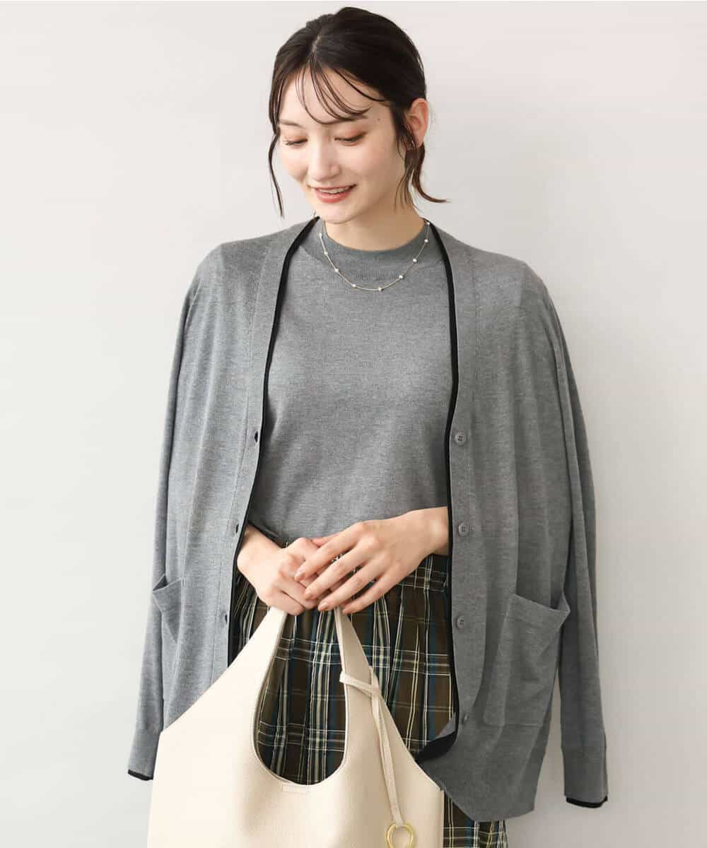 FOFJD30180 MK MICHEL KLEIN(MK ミッシェルクラン) [洗える]配色カラーニットアンサンブル グレー